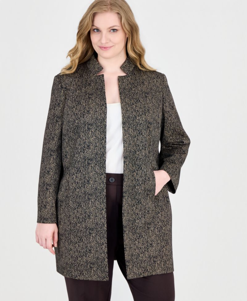 Plus Size Stand Collar Mid-Length Topper