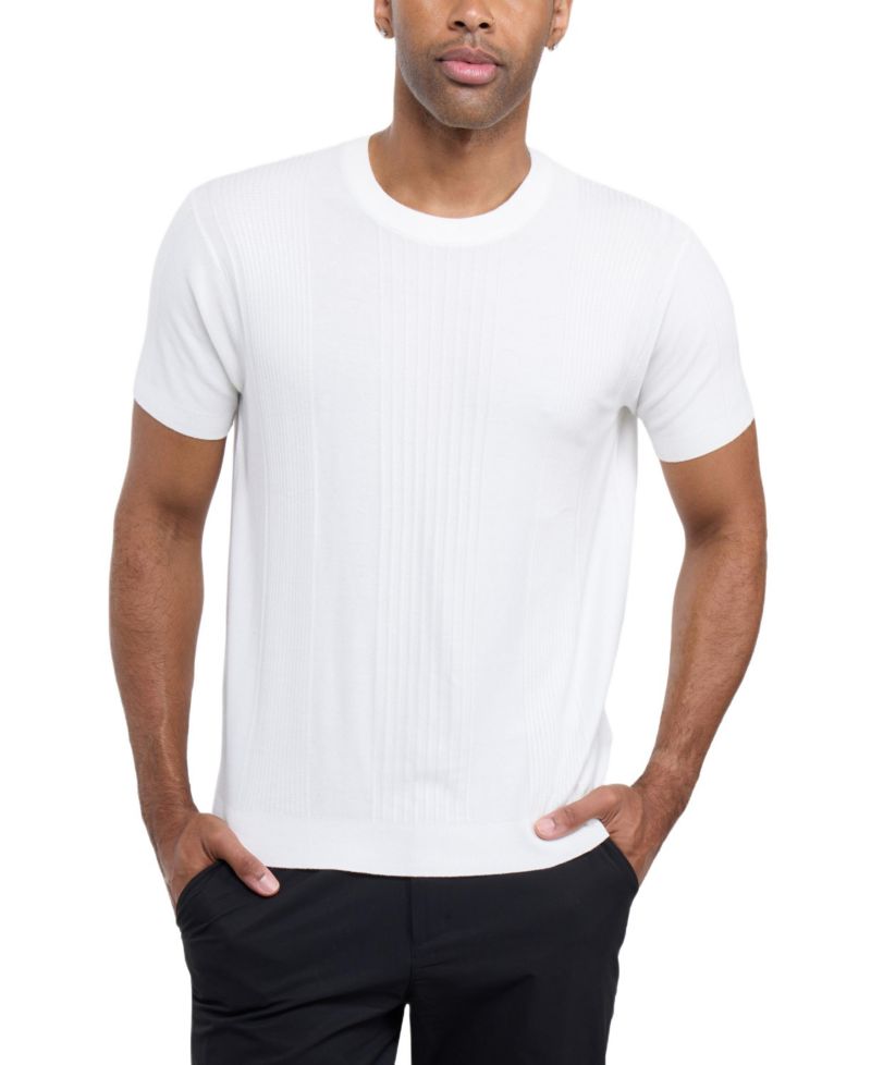 X RAY Men's Crew Rib Neck Raised Stripe Sweater
