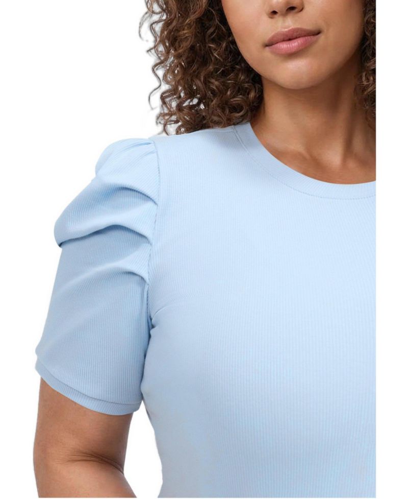 Plus Size Belle Isle Short-Puff Sleeves Ruched Cotton-Blend T-Shirt