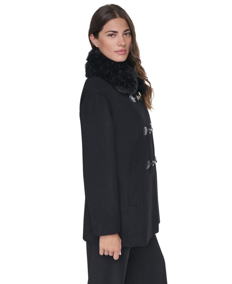 Women's Faux-Fur Collared Wool-Blend Mid-Length Coat