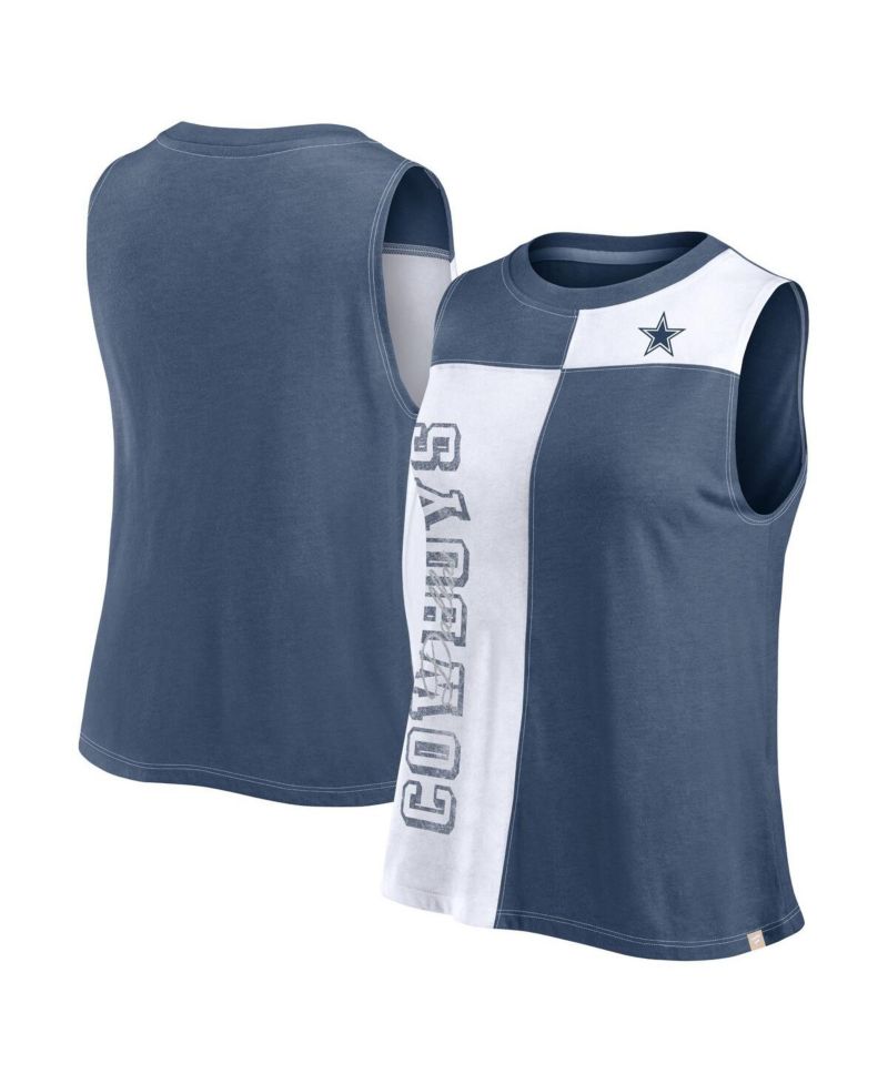 Women's Navy/White Dallas Cowboys Script Color Block Tank Top