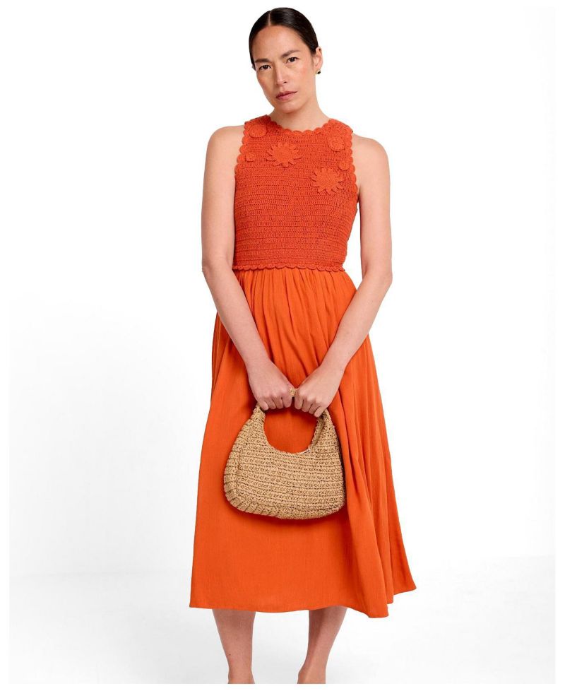 Women's Crochet Bodice A-Line Midi Dress