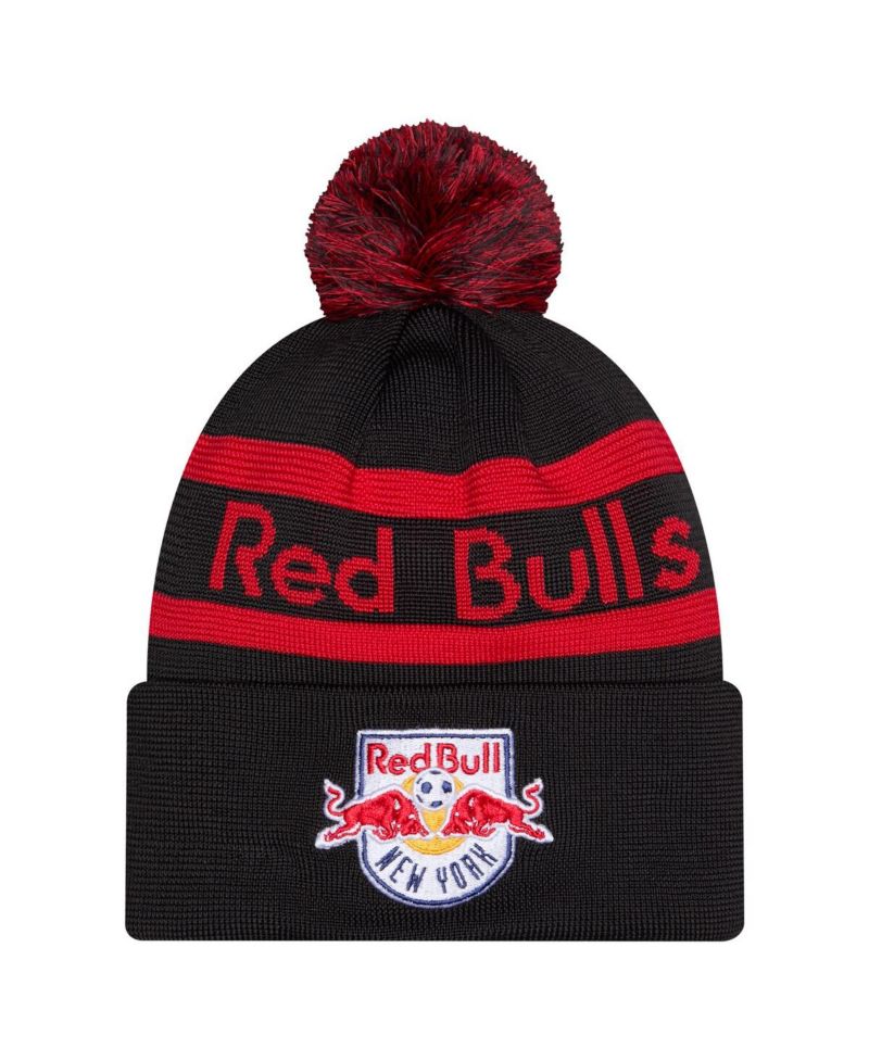 Men's Black New York Red Bulls 2026 Jersey Hook Cuffed with Pom Knit Hat