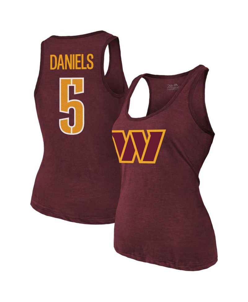 Women's Jayden Daniels Burgundy Washington Commanders Name & Number Tri-Blend Scoop Neck Tank Top