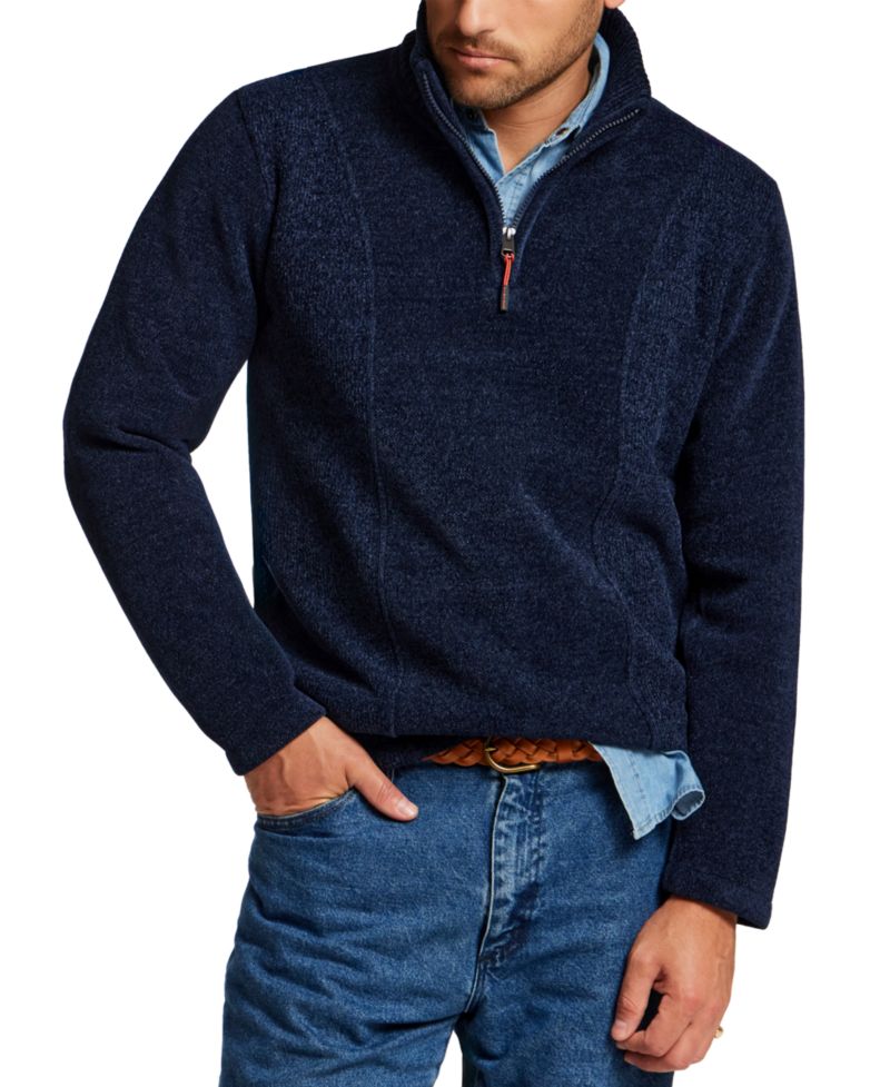 Men's Chenille Elastic Drawcord Quarter-Zip Sweater