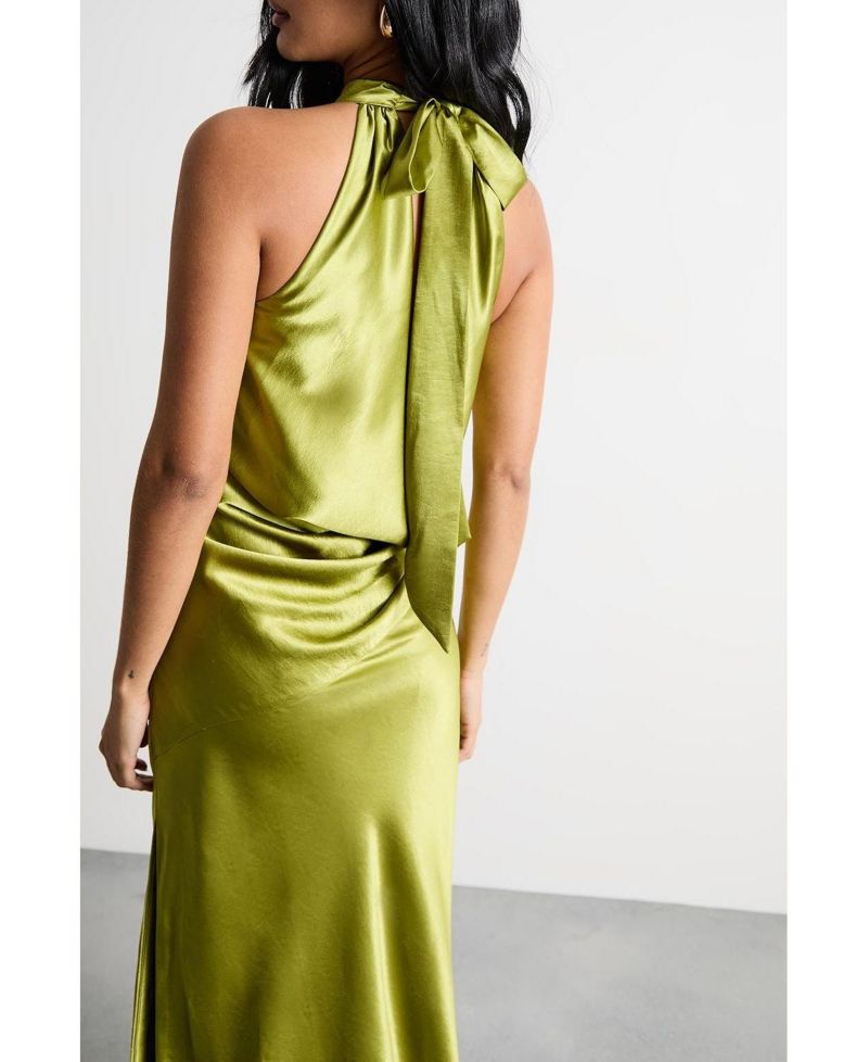 Women's Satin Cowl-Neck Maxi Dress