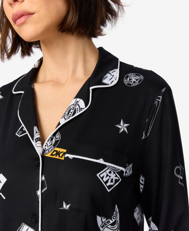 Women's Long-Sleeve Button-Front Pajama Top and Pants Set