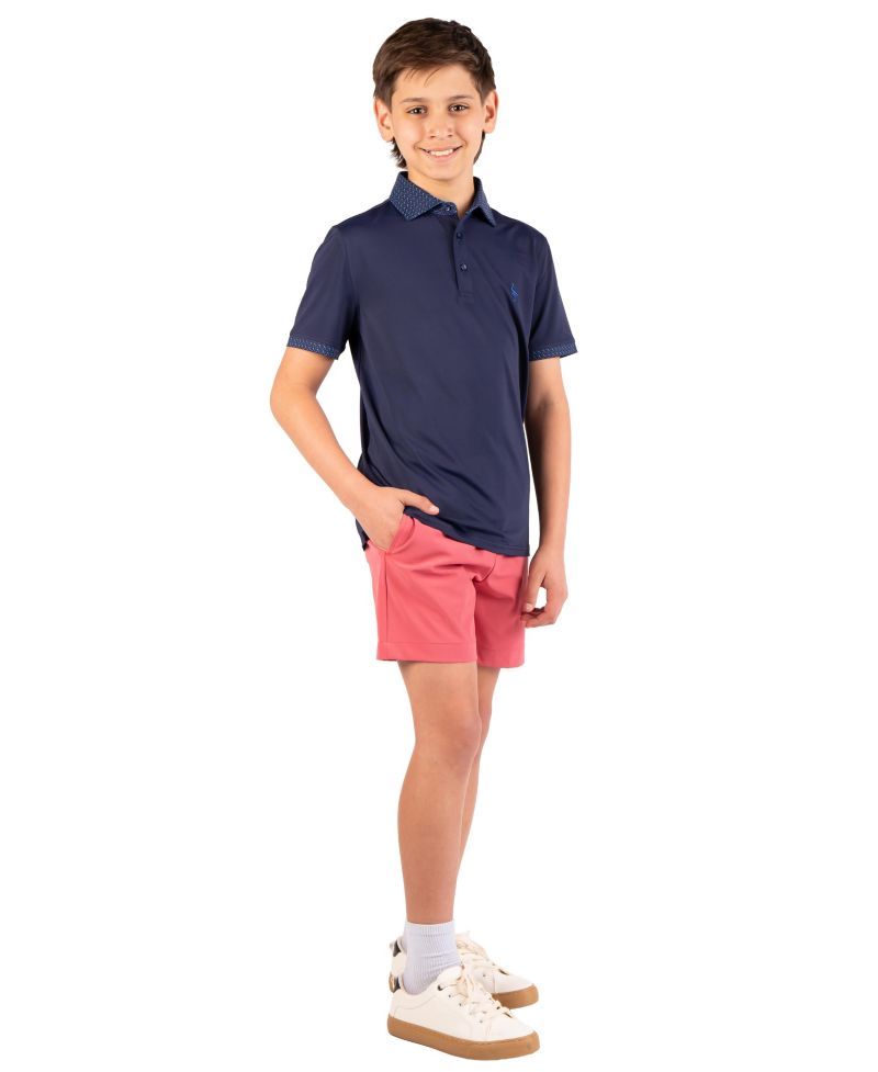 Boys Micro Perforated Polo With Printed Collar And Sleeve Trim