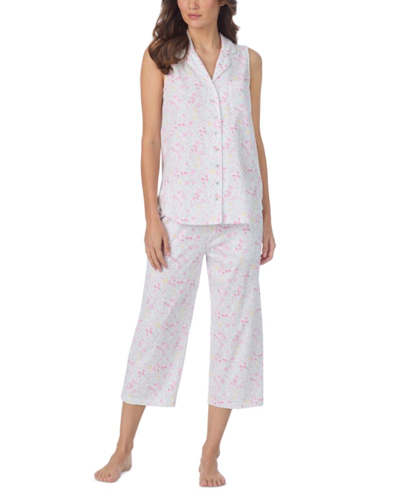 Women's Sleeveless Notch Collar Top & Capri Pajama, 2-Piece Set