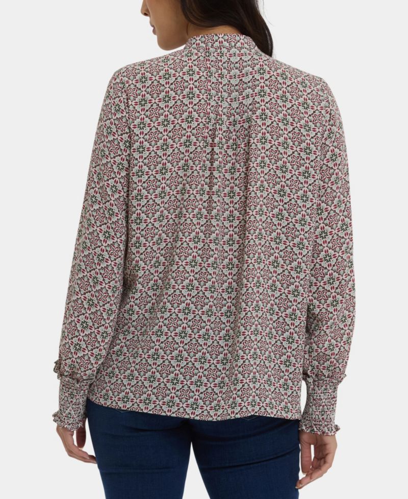 Women's Pleated Peasant Blouse Long Sleeve Top