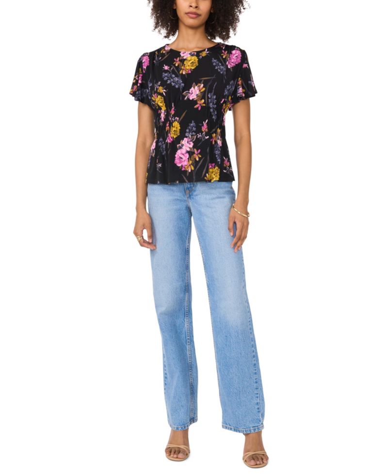 Women's Short-Sleeve Floral Printed Top