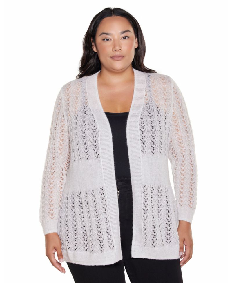 Plus Size Open-Front Lightweight Pointelle Cardigan Sweater
