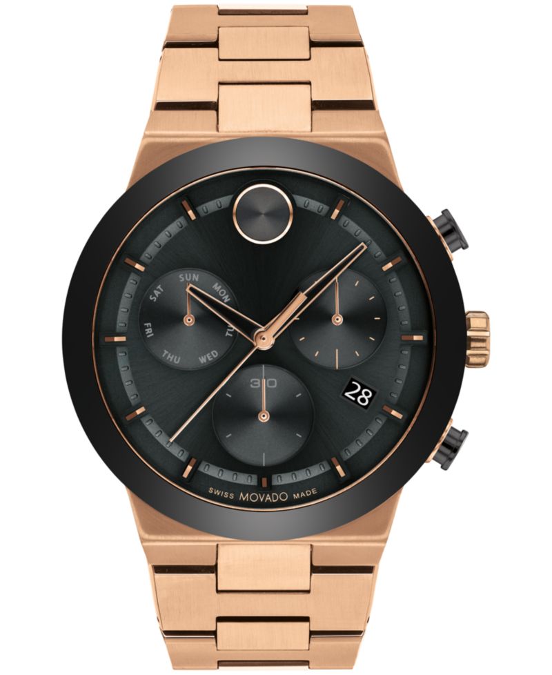 Men's Bold Fusion Swiss Quartz Chronograph Bronze PVD Bracelet Watch 44mm