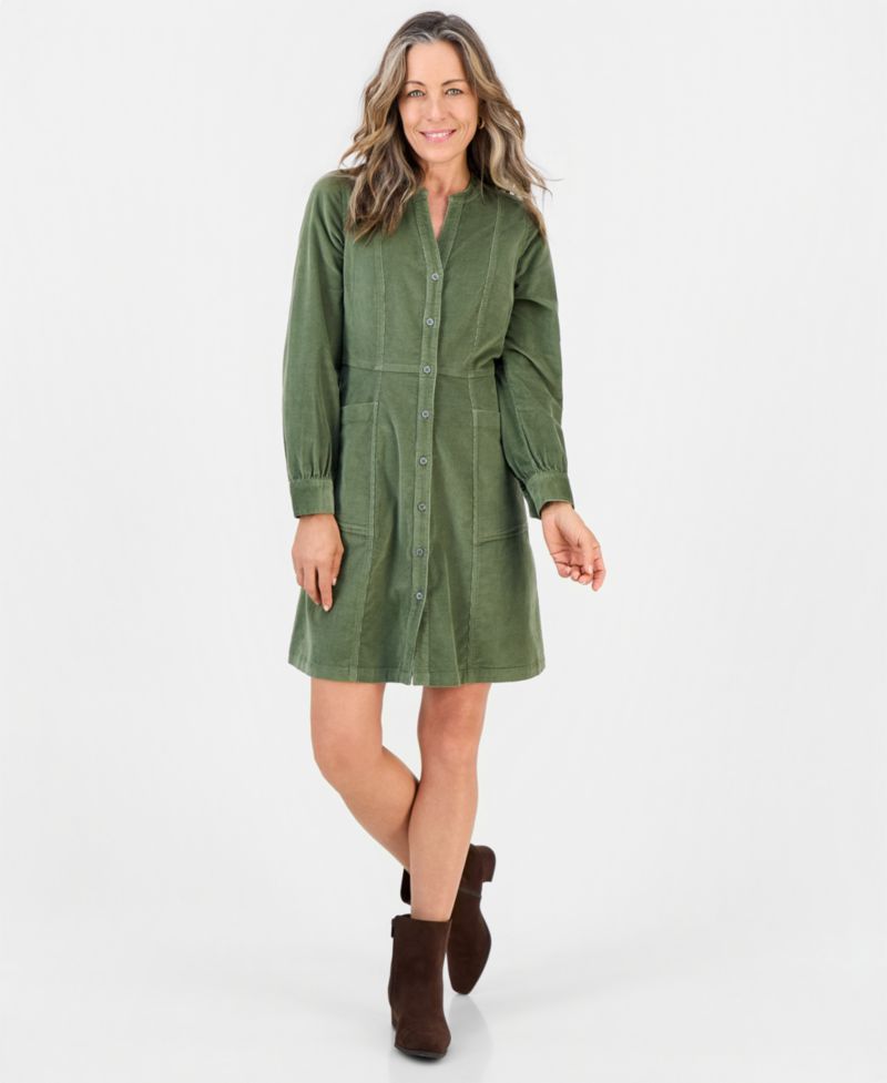 Petite Long-Sleeve Corduroy Dress