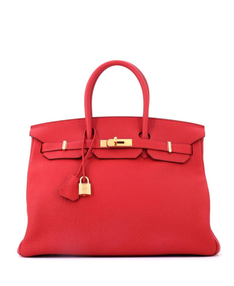 Pre-Owned Hermes Birkin 35 Handbag Red Togo with Gold Hardware