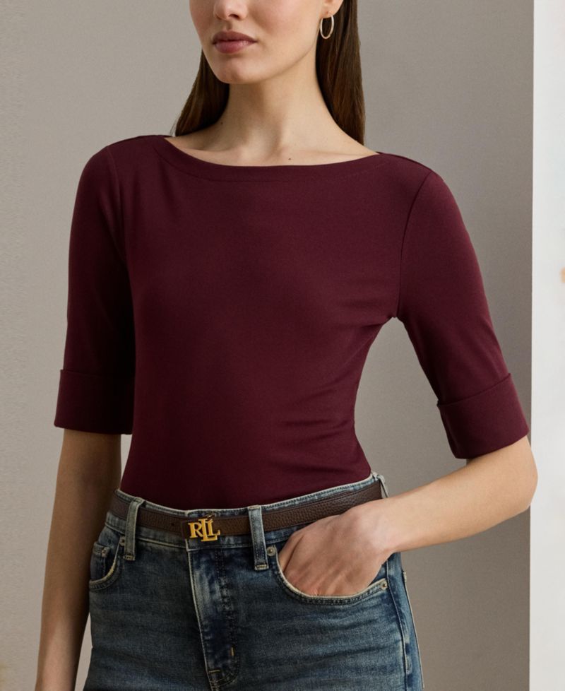Stretch Cotton Boatneck T-Shirt