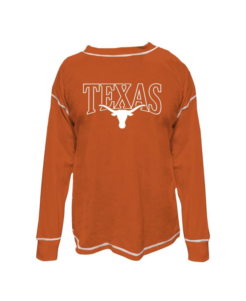 Women's Burnt Orange Texas Longhorns Plus Size Contrast Stitch Sweatshirt