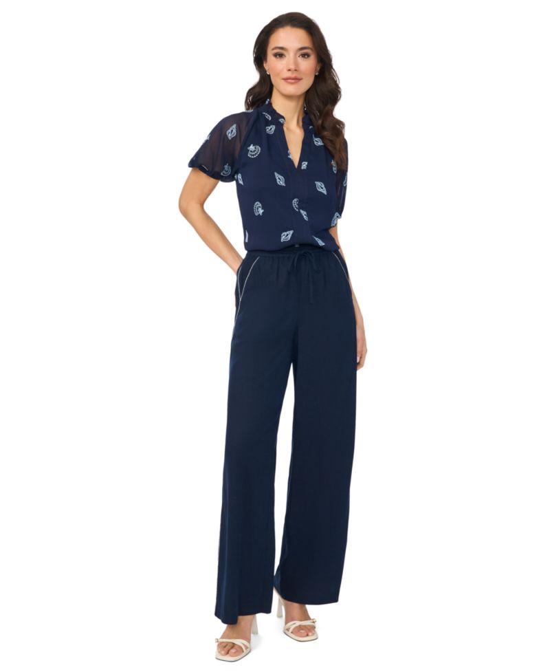 Women's Embroidered Split V-Neck Blouse