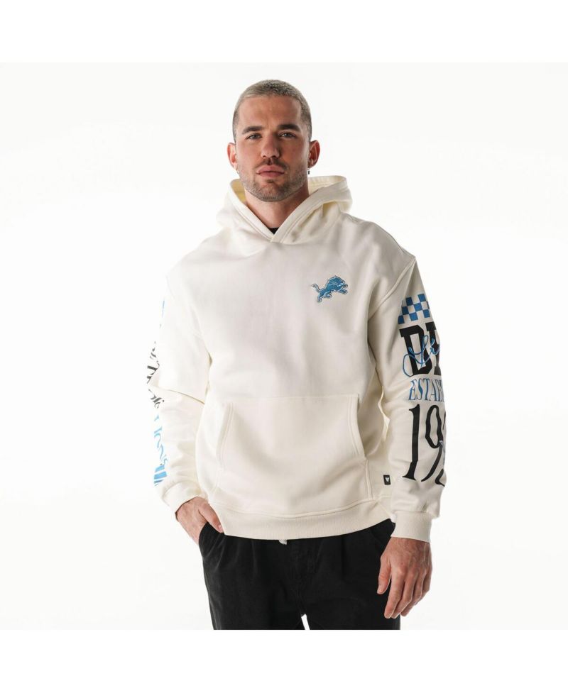 Men's and Women's Cream Detroit Lions Stacked Graphic Sleeve Fleece Hoodie