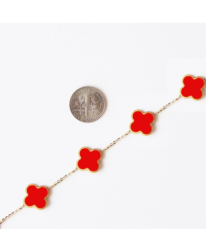 Large Coral Clover Bracelet 14K Gold