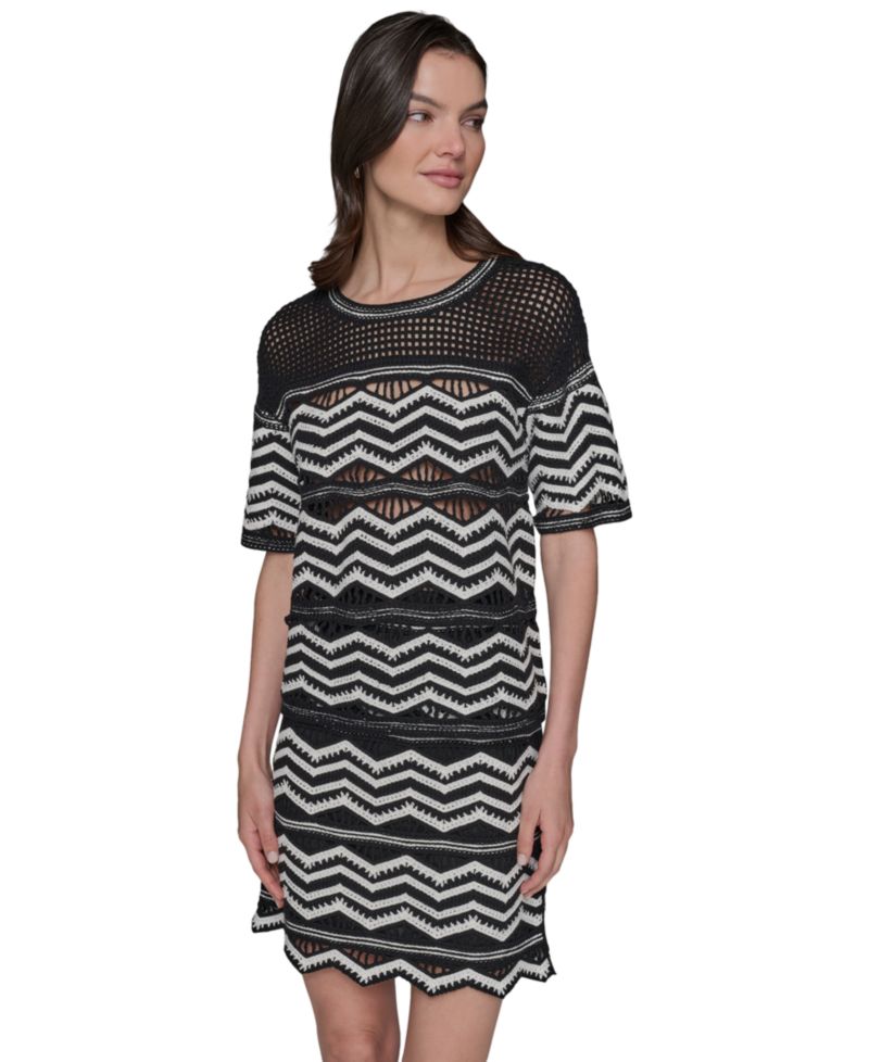 Women's Short-Sleeve Chevron Knit Sweater