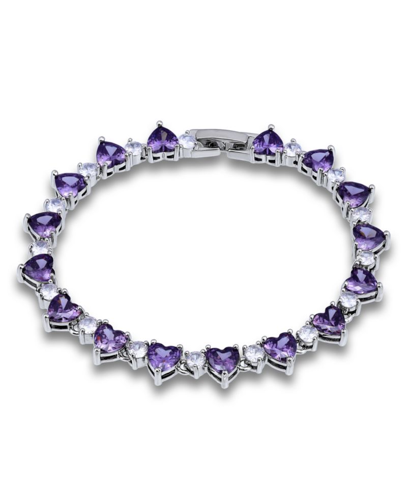 Cubic Zirconia Purple Clear Heart Alternate Bracelet
