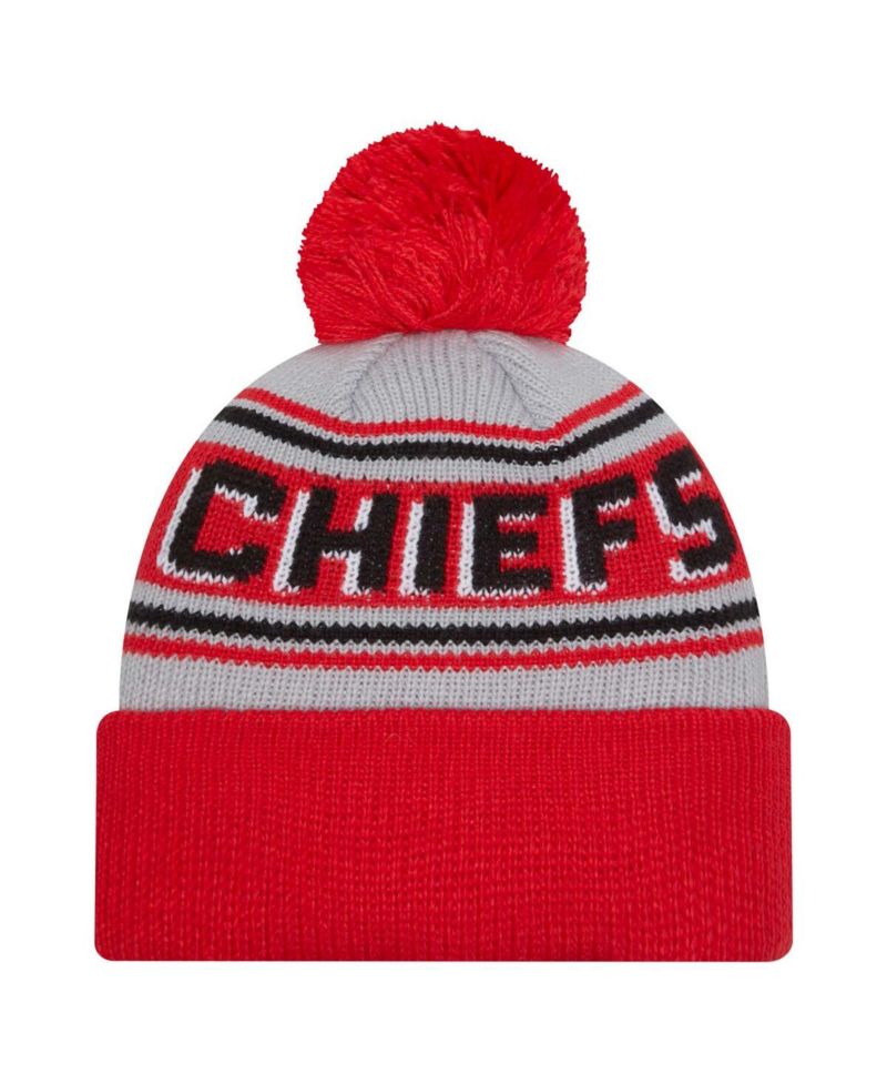 Big Boys and Girls Red Kansas City Chiefs Main Cuffed Knit Hat with Pom