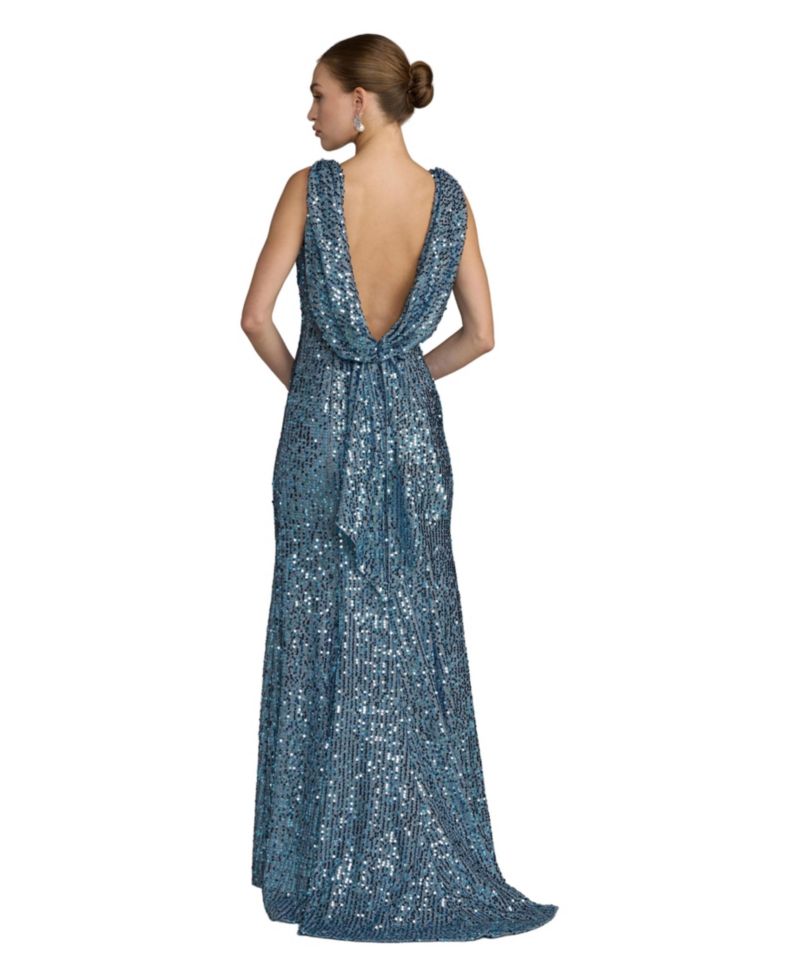 Women's Sleeveless Sequin Cowl Back Evening Gown