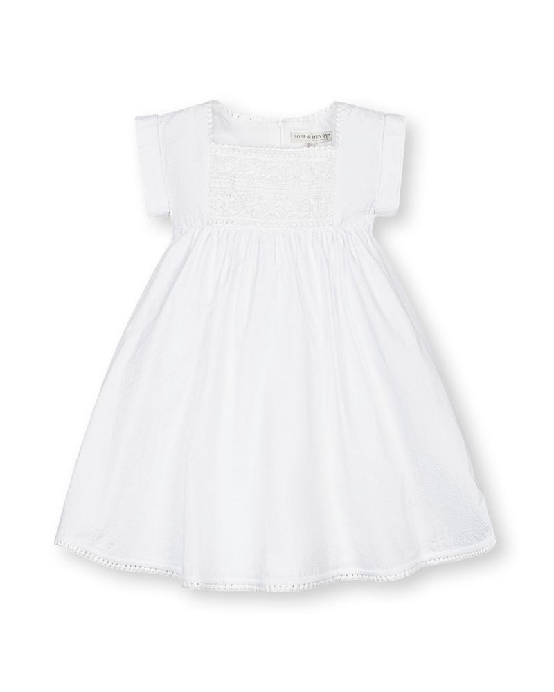 Toddler Girls Hope and Henry Sleeveless Crochet Detail Empire Waist Seersucker Dress