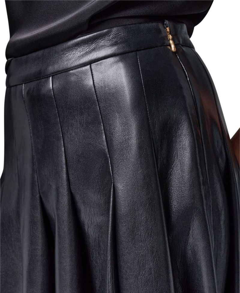 Women's Pleated Faux Leather Midi Skirt