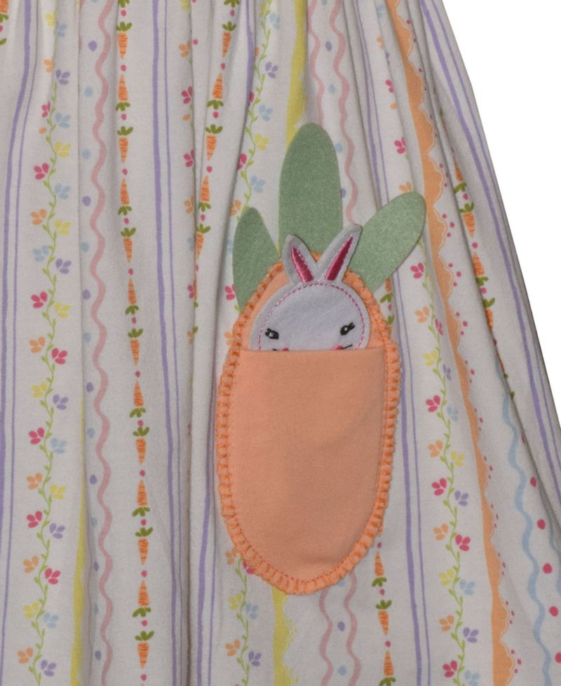 Girls' 2T-6X Short-Sleeve Bunny and Carrot Striped Pocket Dress