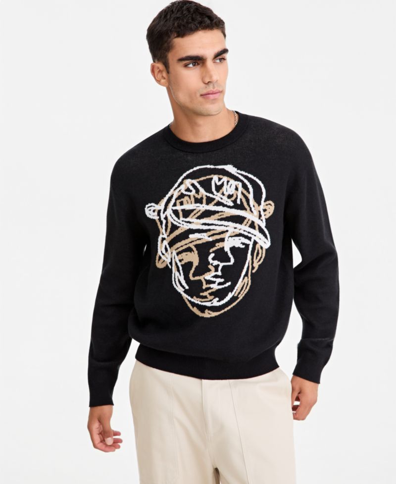 Men's Striped Crewneck Long-Sleeve Sweater