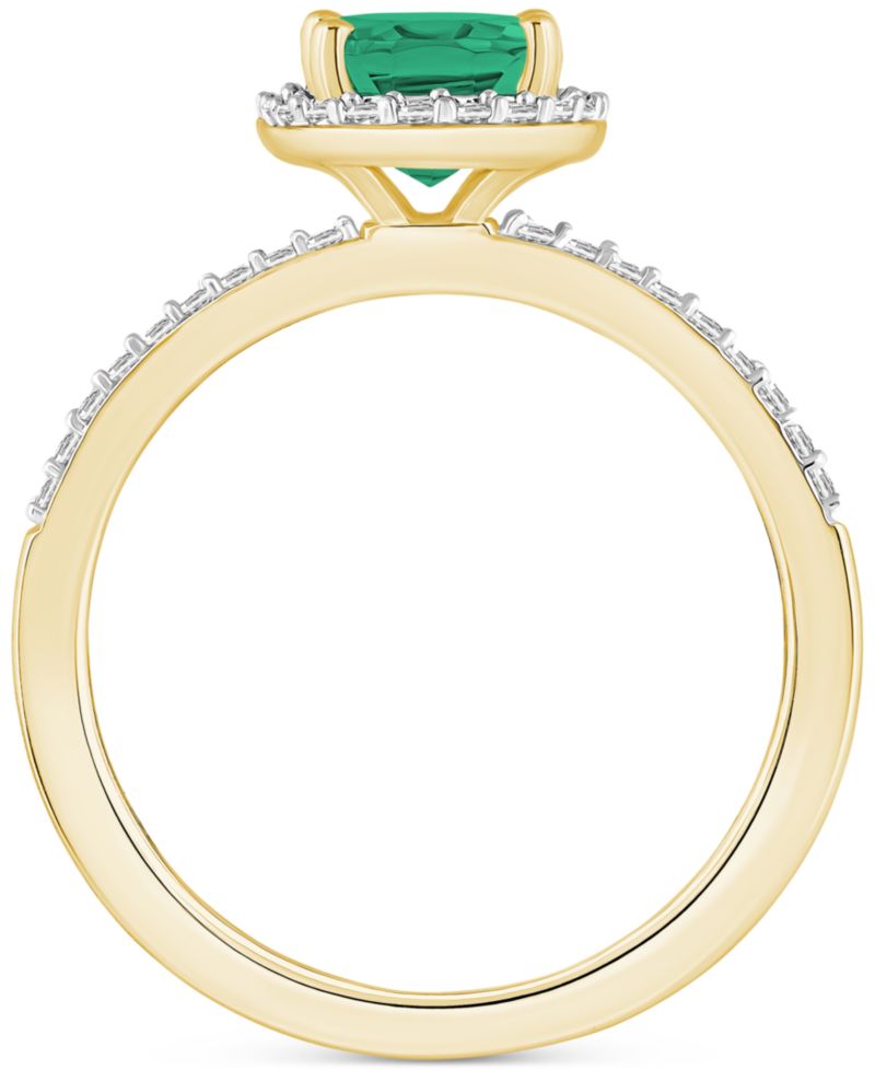 Lab-Created Emerald (1 ct. t.w.) & Lab-Created White Sapphire (1/5 ct. t.w.) Oval Halo Ring