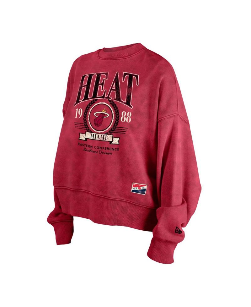 Women's Red Miami Heat Hardwood Classics Enzyme Wash Oversized Boxy Pullover Sweatshirt