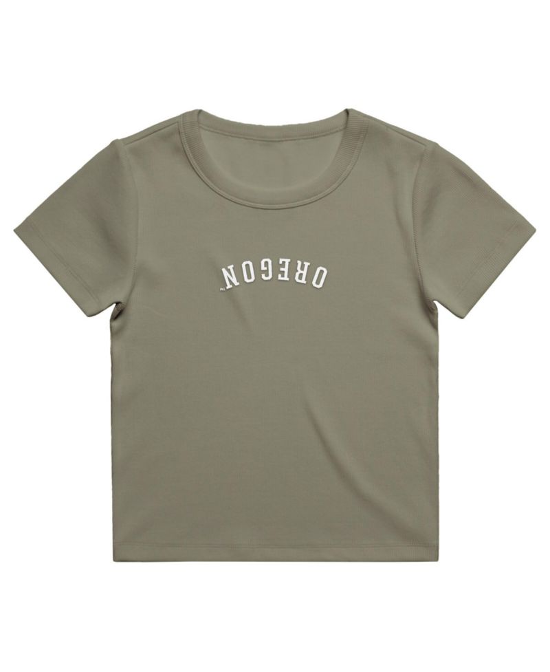 Women's Green Oregon Ducks Upside Down Embroidery Ribbed Cropped T-Shirt