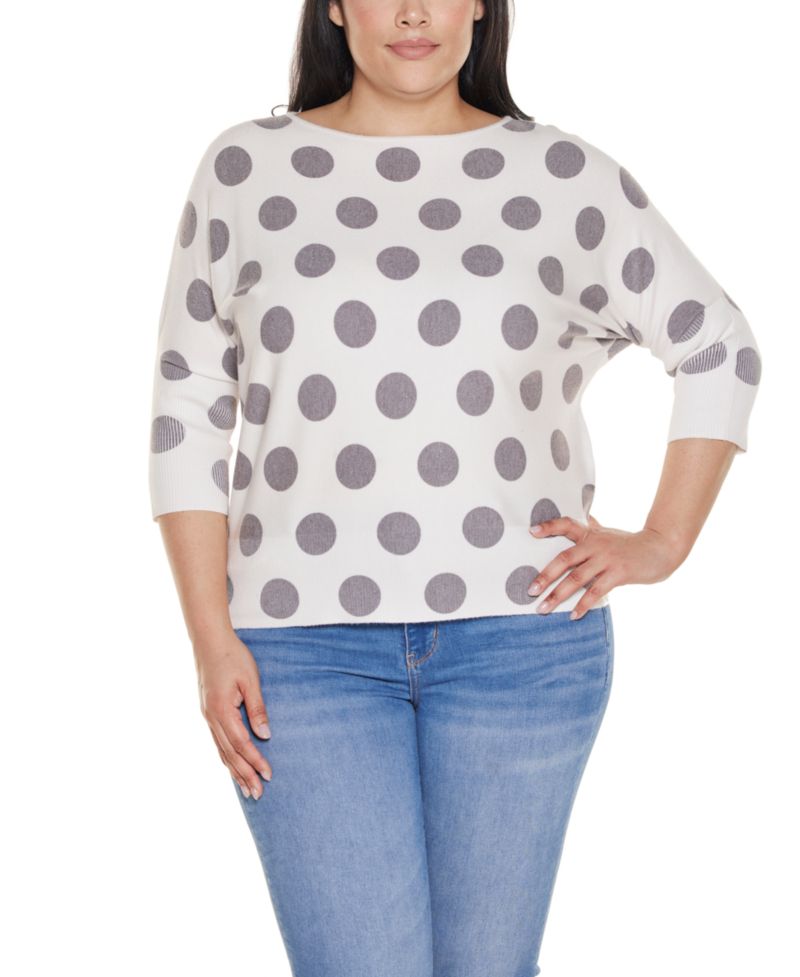 Plus Size Boatneck Dot-Pattern Sweater