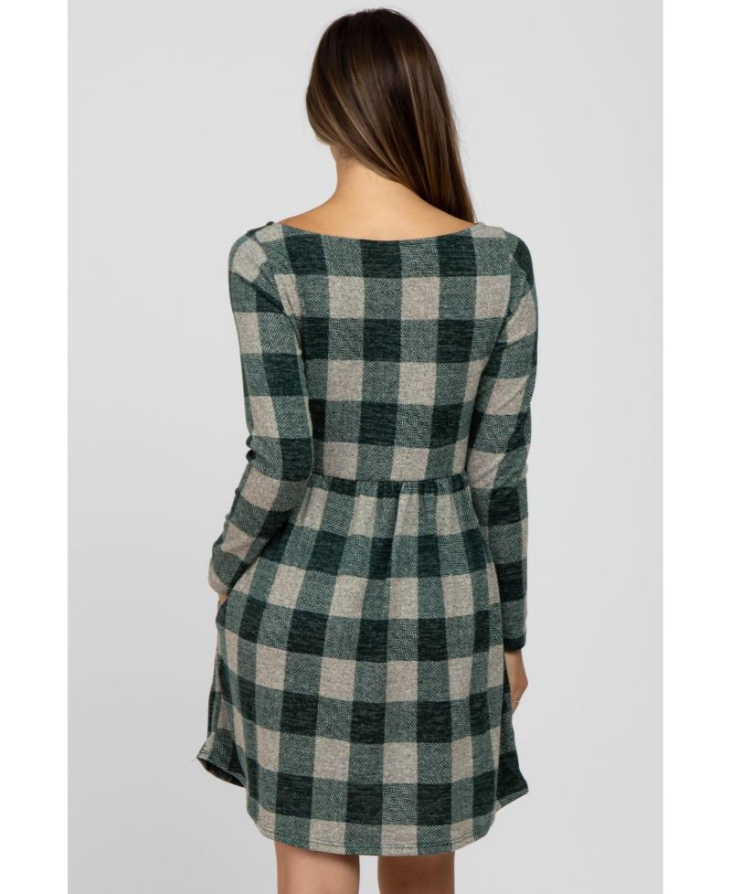 Women's Forest Green Plaid Knit Dress