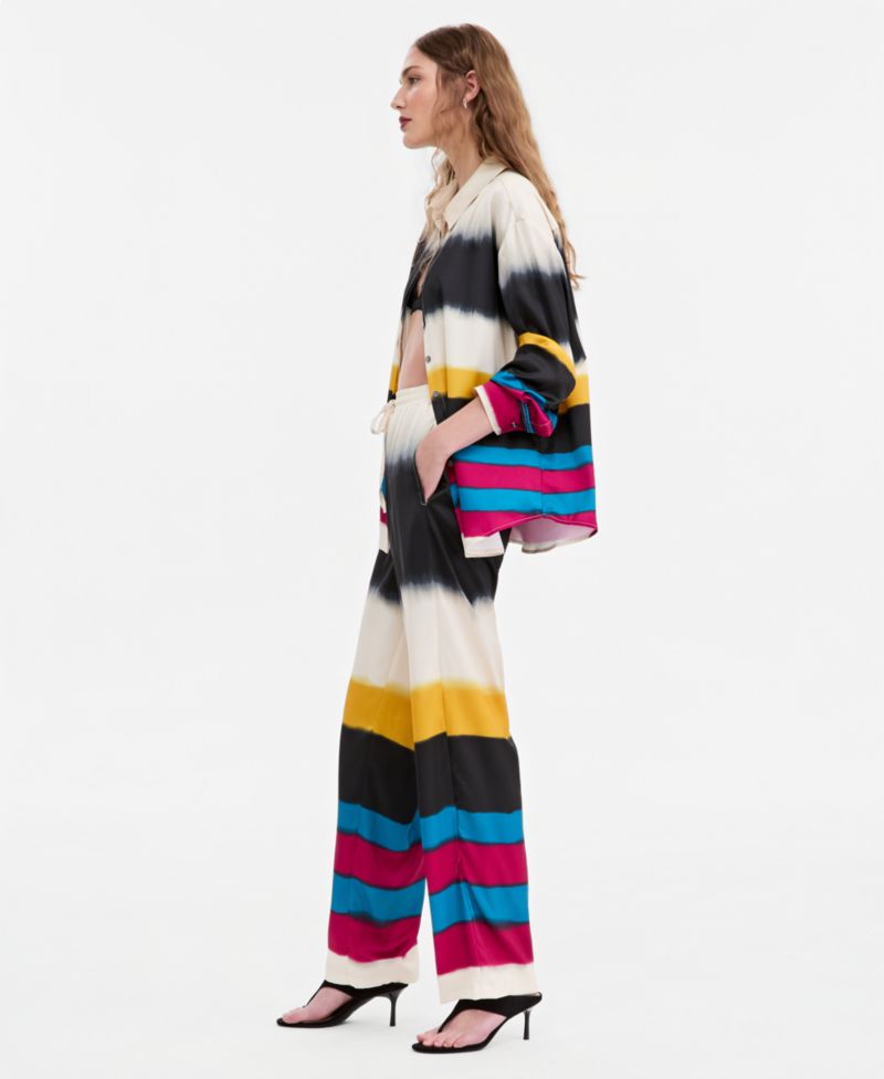 Women's Stripe Print Satin Tie-Waist Pant