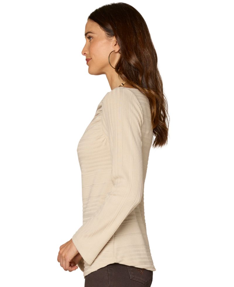 Women's Long-Sleeve Draped Boat Neck Blouse