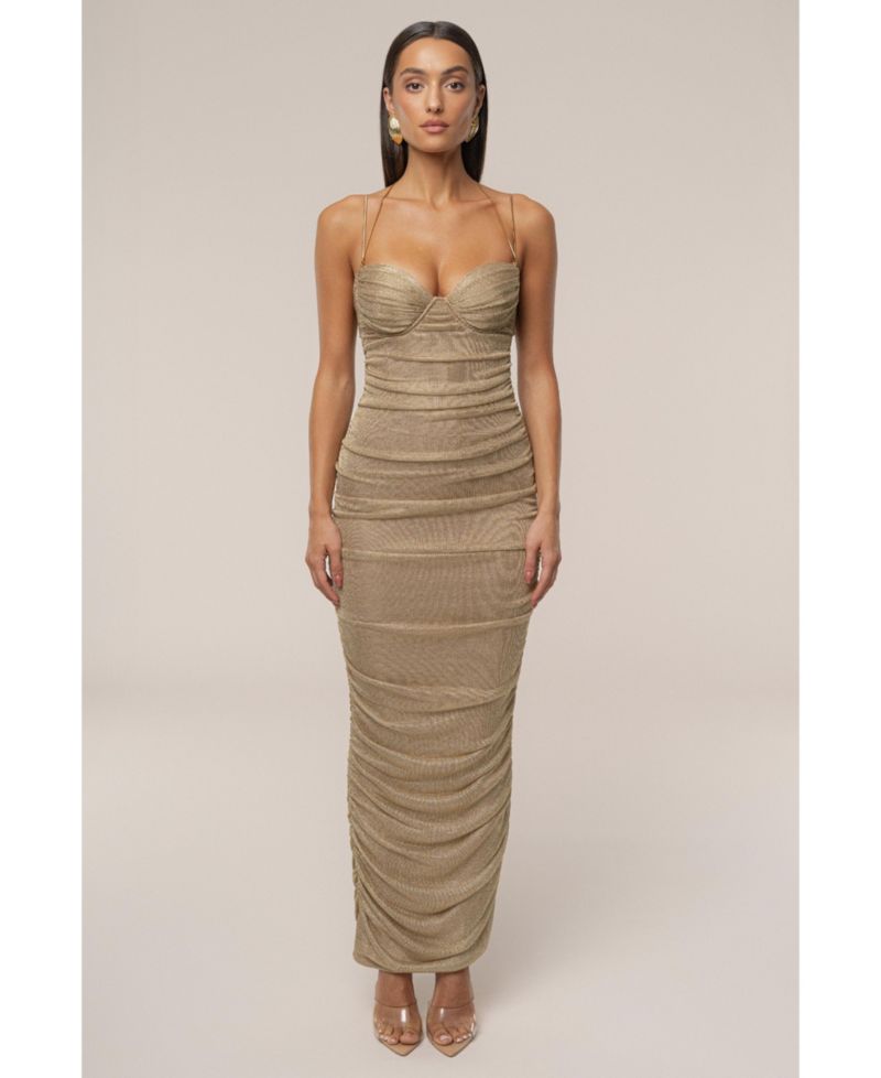 Women's Ruched Metallic Maxi Dress