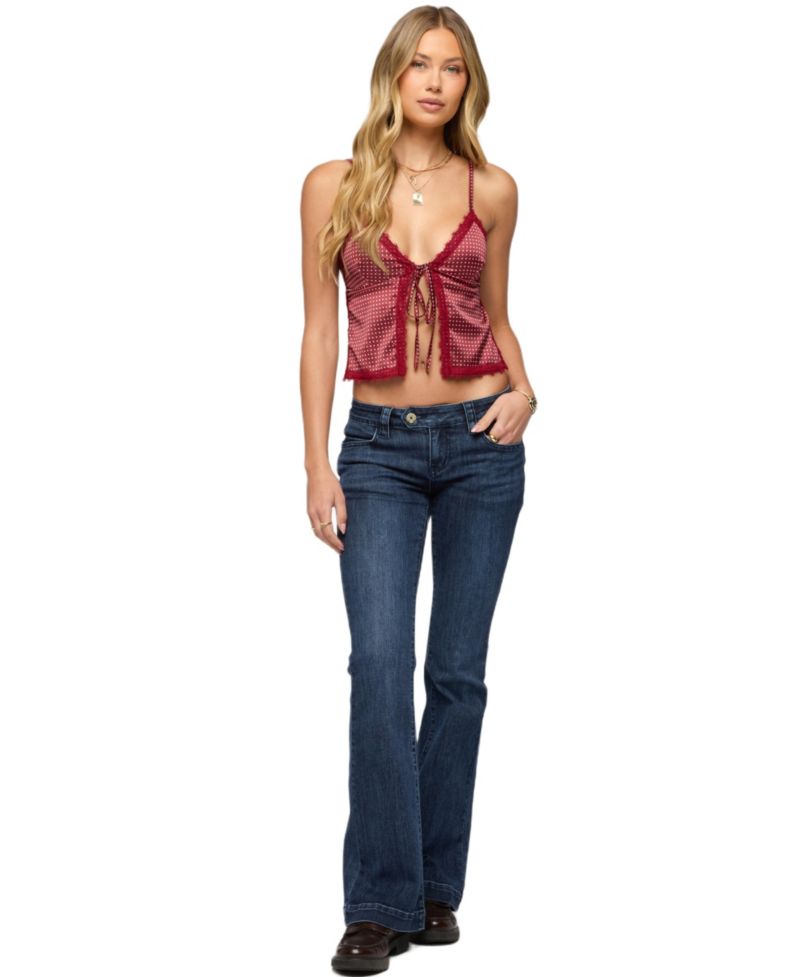 Women's Backless Satin Effect Polka Dot Top