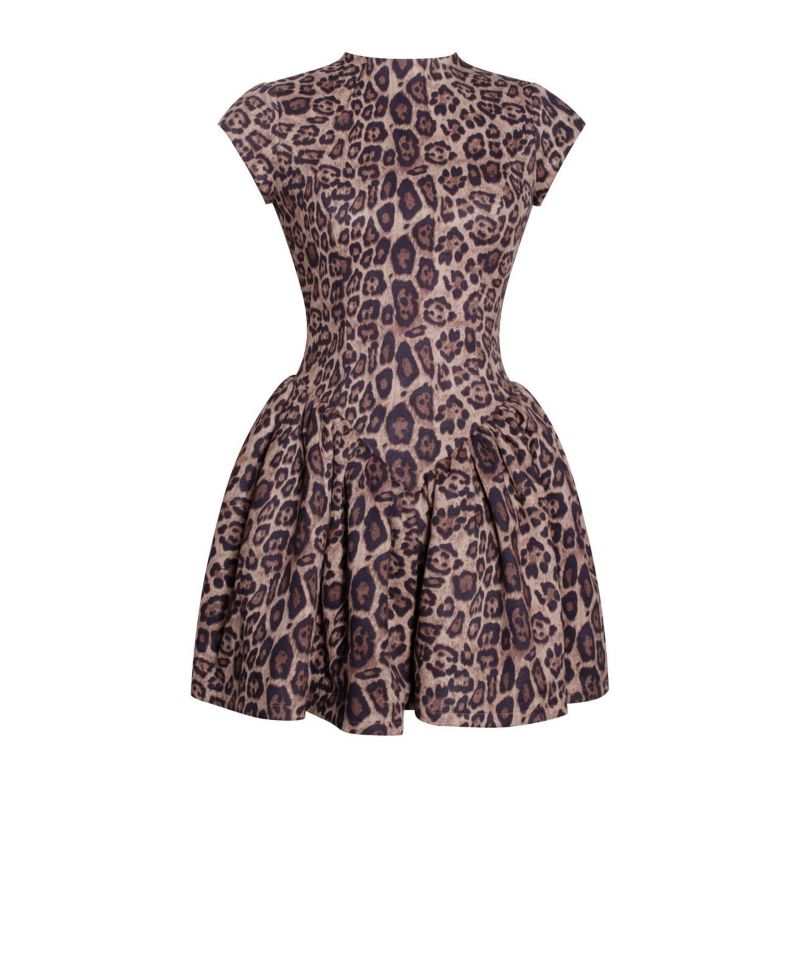 Women's Jacqueline Backless Cheetah Print Mini Puffy Dress