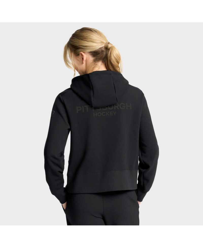 Women's Black Pittsburgh Penguins Authentic Pro Road Tri-Blend Quarter-Zip Hoodie