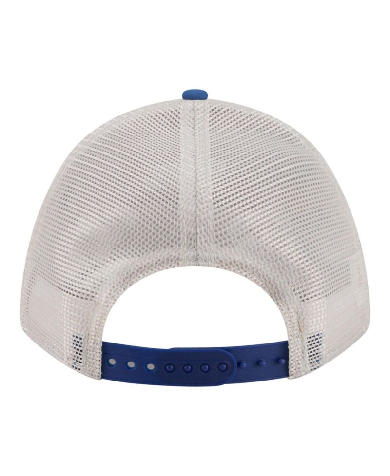 Men's Light Beige/Royal Los Angeles Dodgers Frayed M-Crown A-Frame 9FORTY Trucker Adjustable Hat