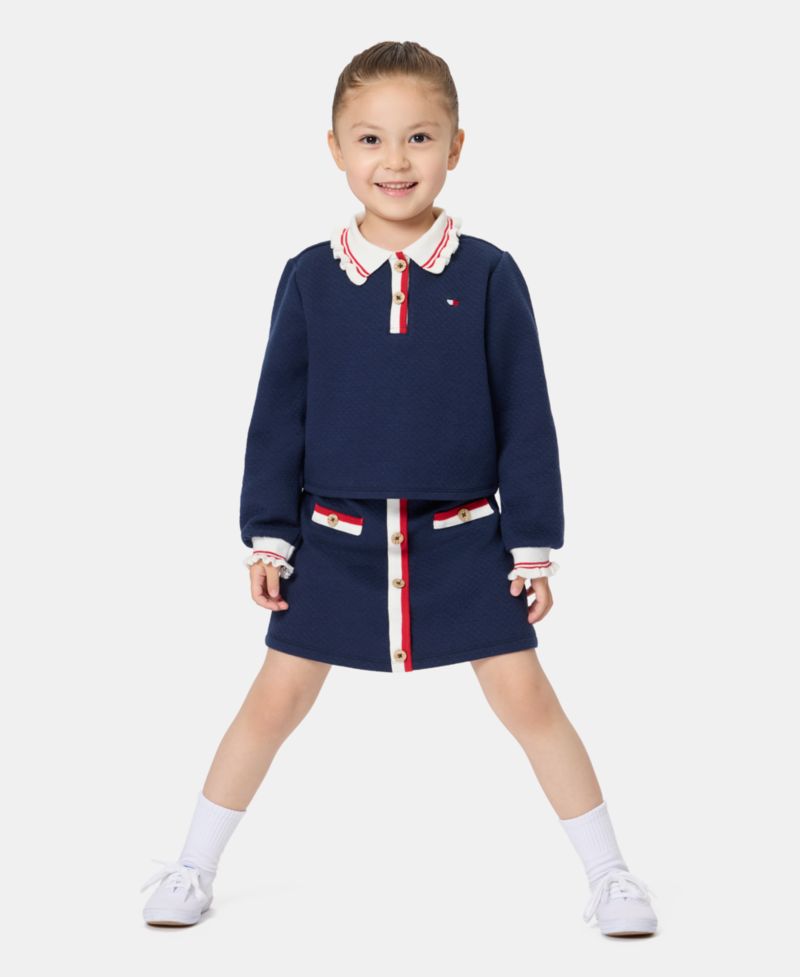 Girls' 2T-6X Ruffled Collared Top and Skirt, 2-Piece Set
