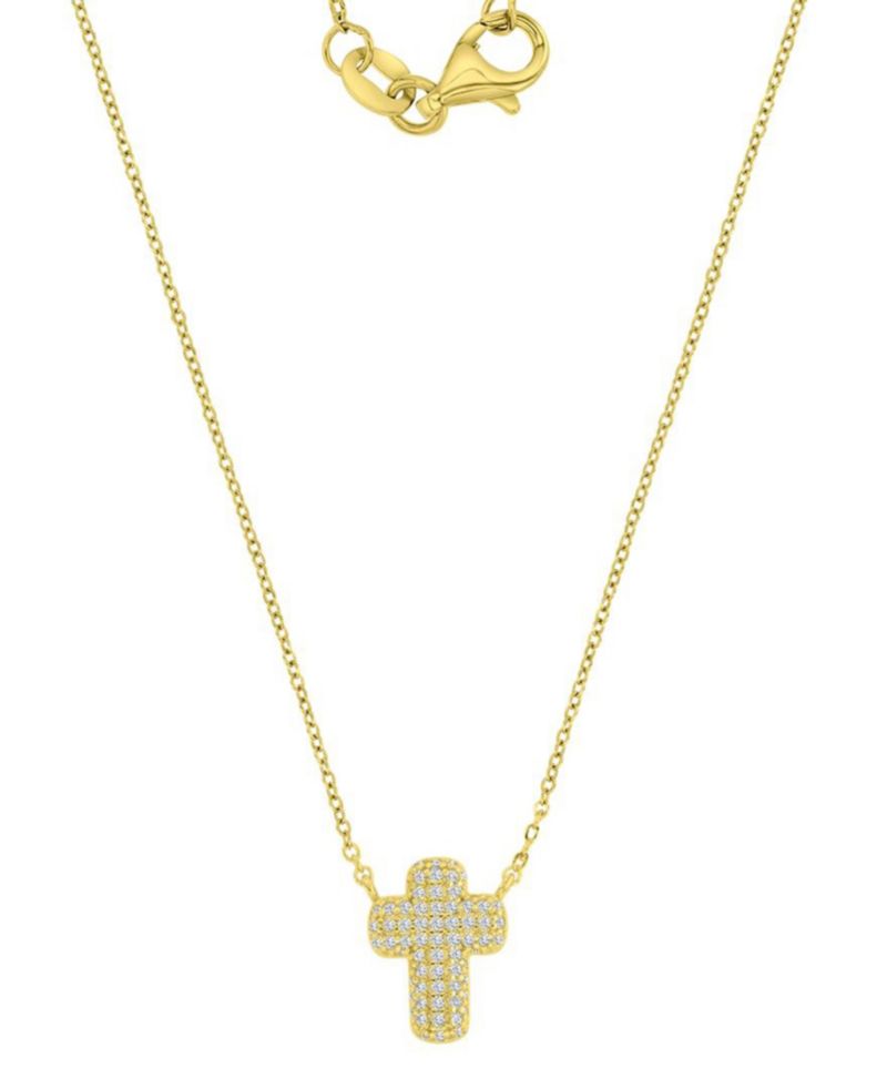 14k Gold-Plated Mini Pave Cross Pendant Necklace