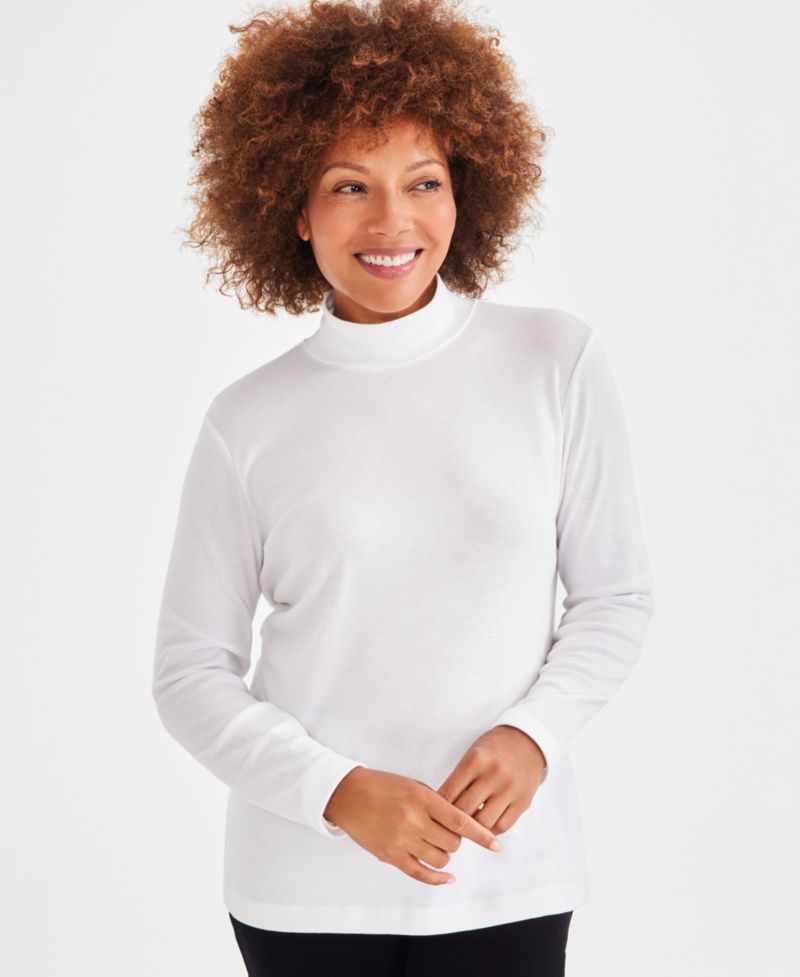 Petite Mock-Neck Cotton Long-Sleeve T-Shirt