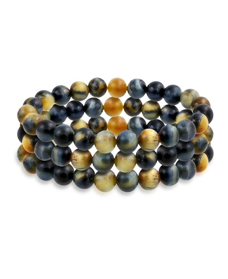 Blue Aquamarine 8MM Gemstone Ball Bead Stretch Bracelet Stackable Set of 3
