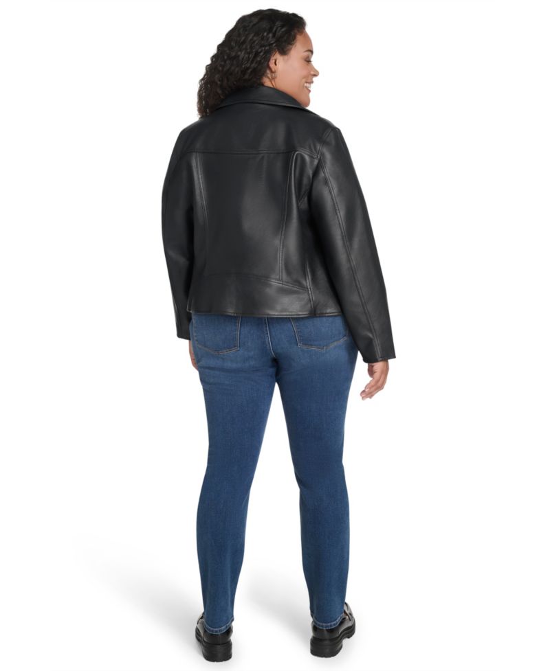 Plus Size Faux-Leather Long Sleeve Moto Jacket