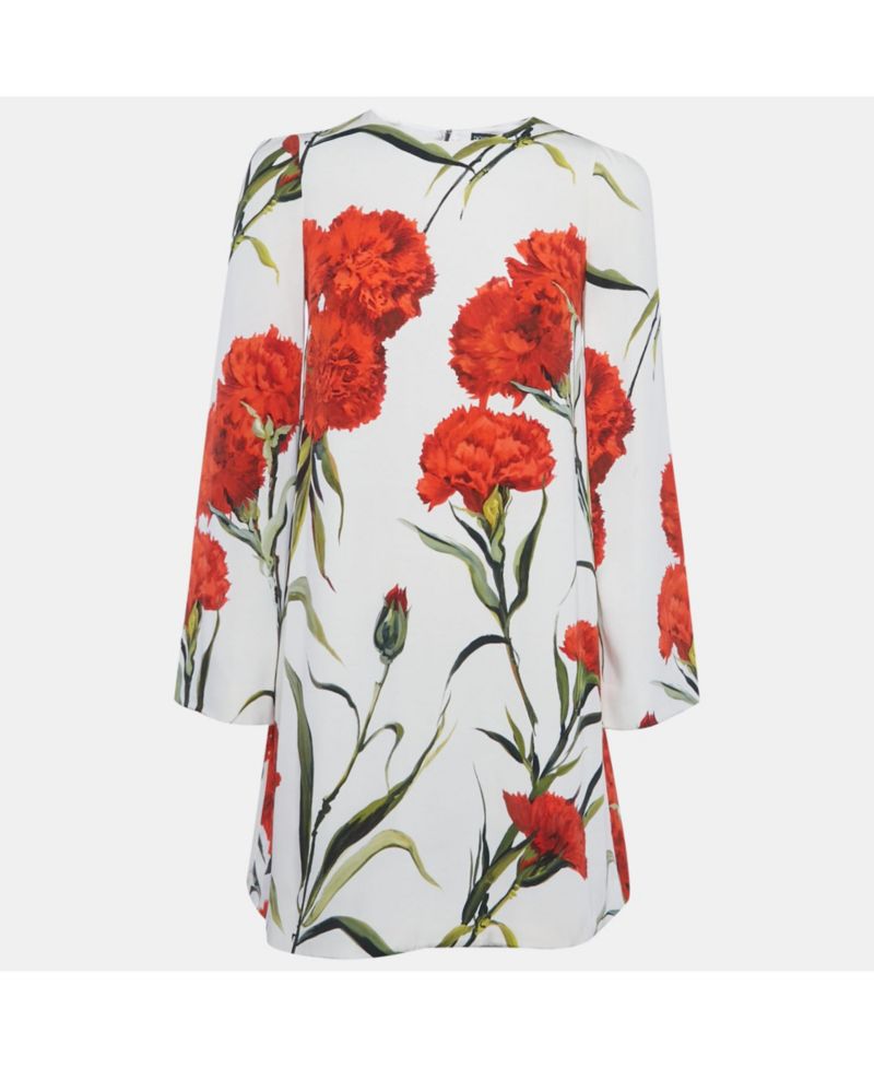 Women's White Flowers Print Silk Mini Dress